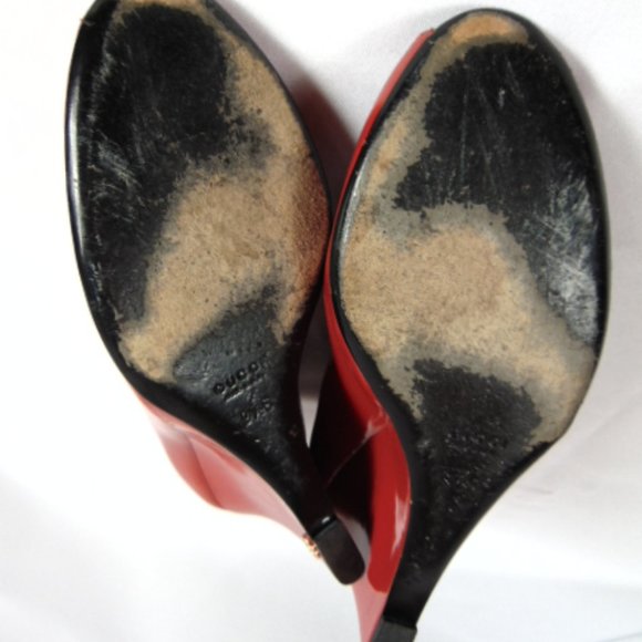 GUCCI Red Patent Leather Peep-Toe Wedge Heels Size 39.5 US 9 - Picture 14 of 15
